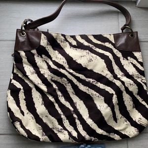 Chocolate brown and beige large hand bag